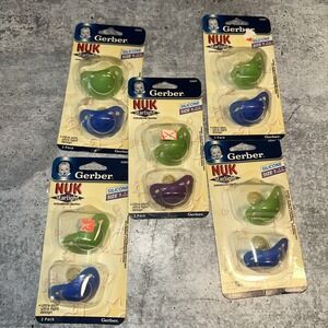 5 Sets Of 2 Gerber NUK starlight pacifier size 1 Green Silicone Green Blue